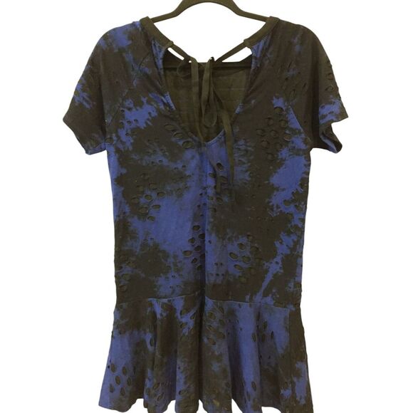 Wonderland By Orange Short Sleeve Tie Back Distressed Mini Dress Women's Small - Picture 2 of 6